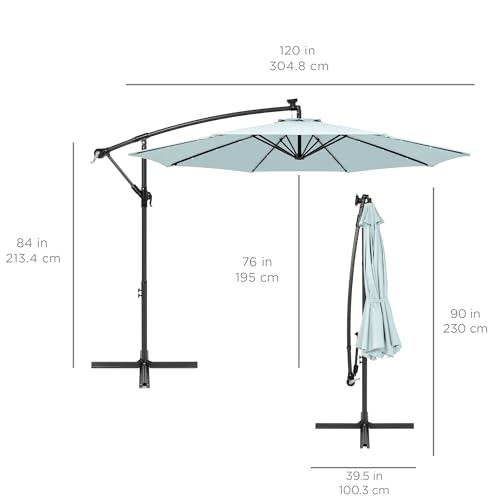 10ft Solar LED Offset Hanging Patio Umbrella with Easy Tilt Adjustment, Polyester Shade, 8 Ribs - Black T99472