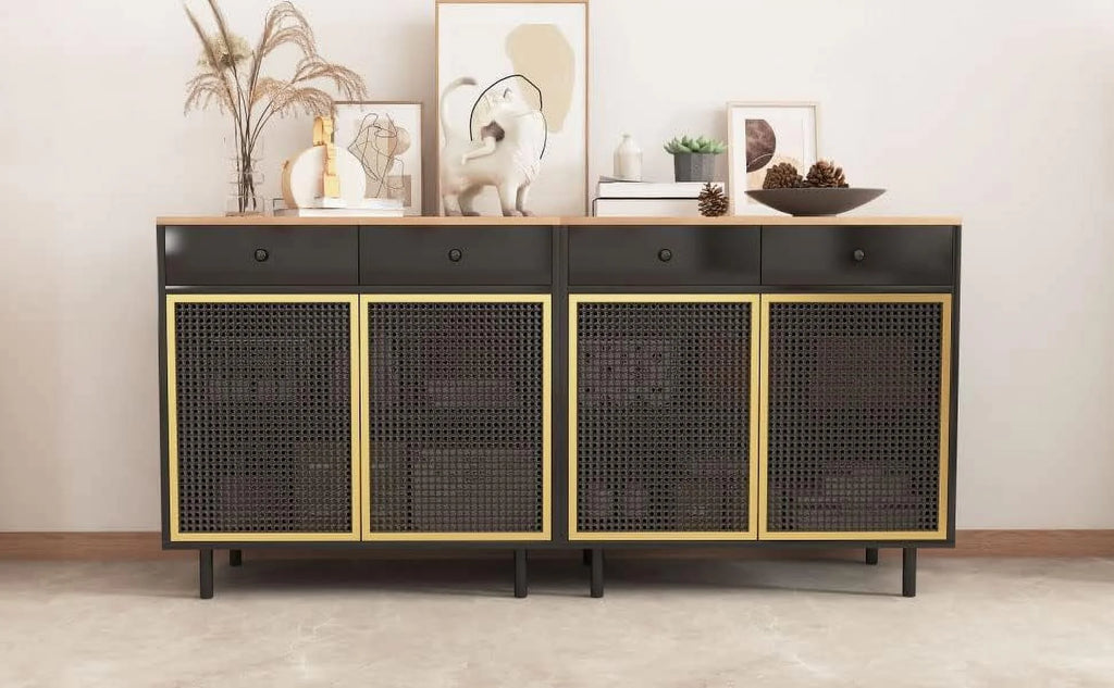 Modern Iron Rattan Buffet Sideboard Cabinet Set of 2 T286568