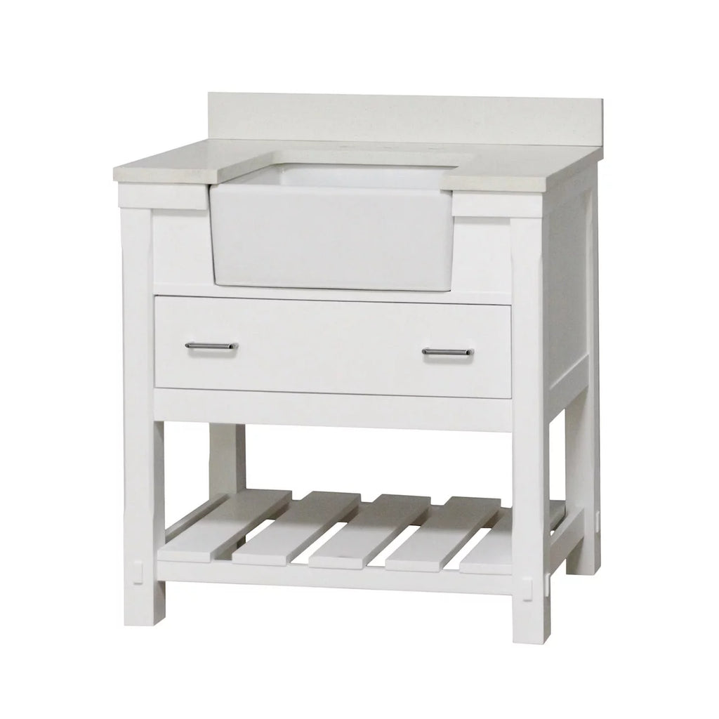 36" Bathroom Vanity with White Cabinet and Quartz Top S9858