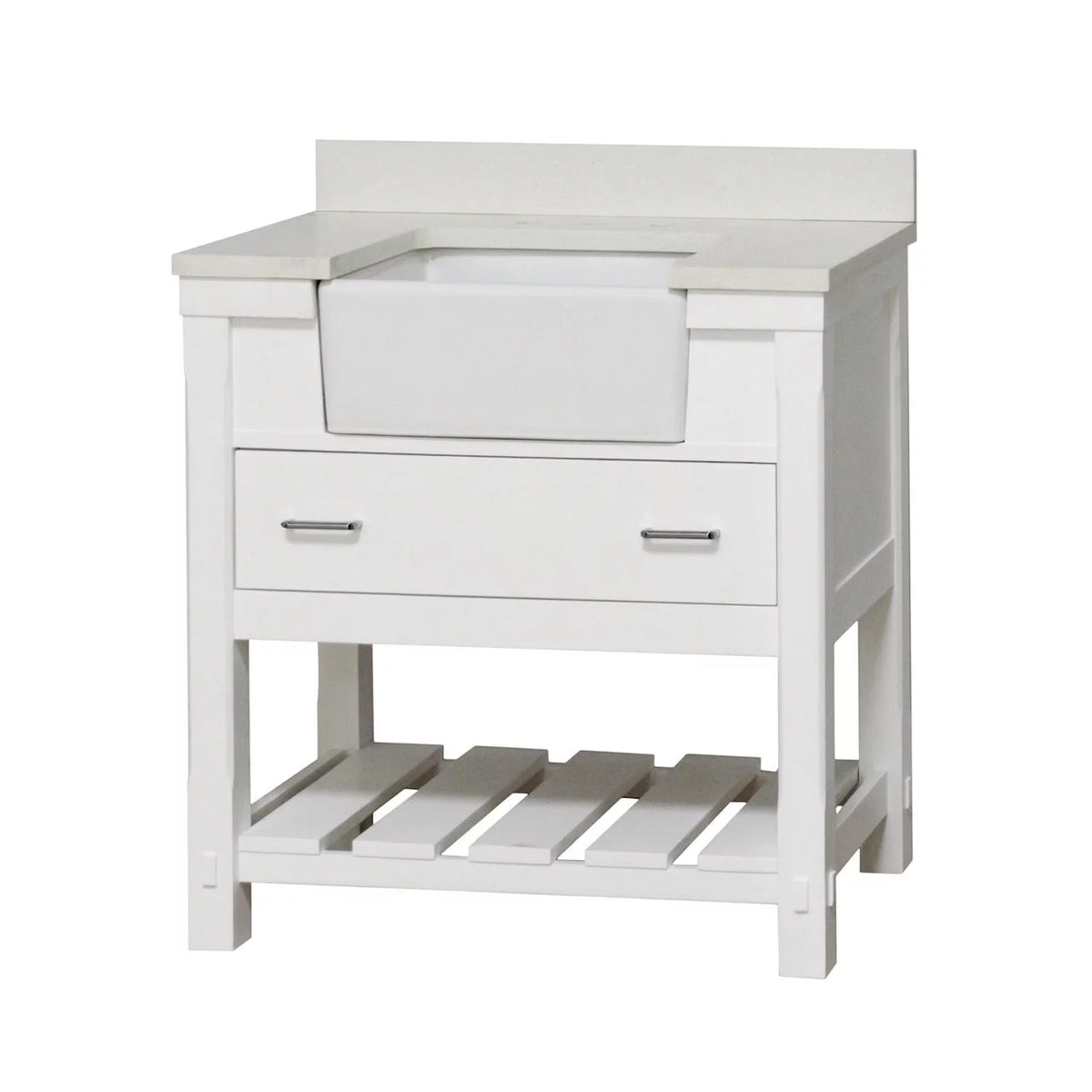36" Bathroom Vanity with White Cabinet and Quartz Top S9858