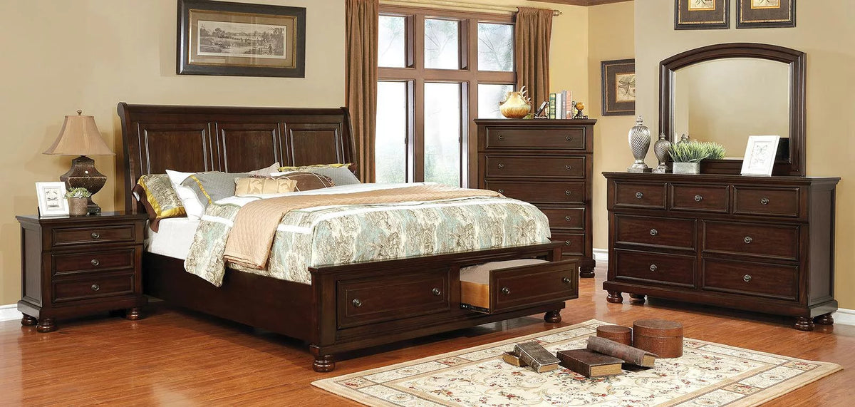 Brown Cherry Solid Wood 3pcs Bedroom Set G978969