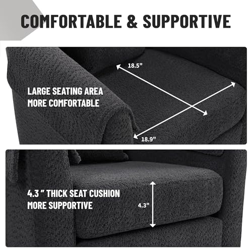 Black Chenille Swivel Accent Chair with Ottoman I908
