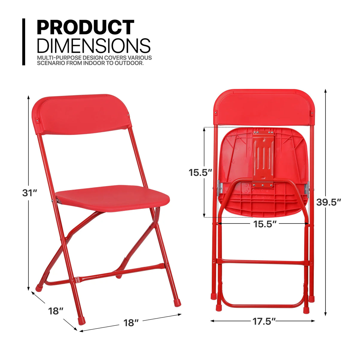 11 Pieces 4.5 Ft White Foldable Plastic Table and 10 Red Chair Set V8039