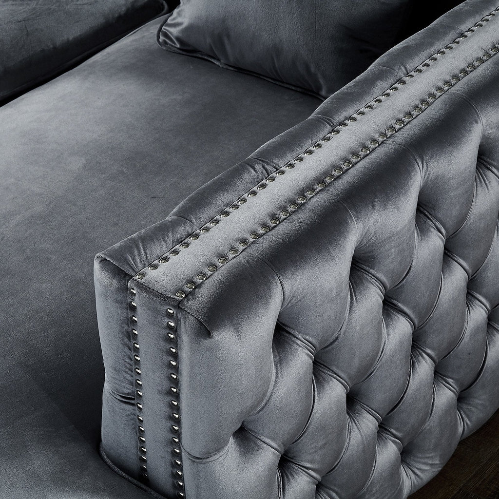 Grey Velvet Corner Sectional Sofa A502886