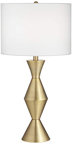 28" Tall Brass Metal Table Lamp with White Drum Shade E3019