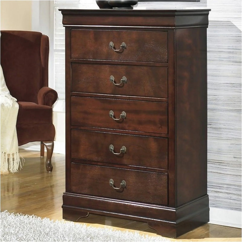 5 Drawer Wood Chest in Warm Dark Brown M6655