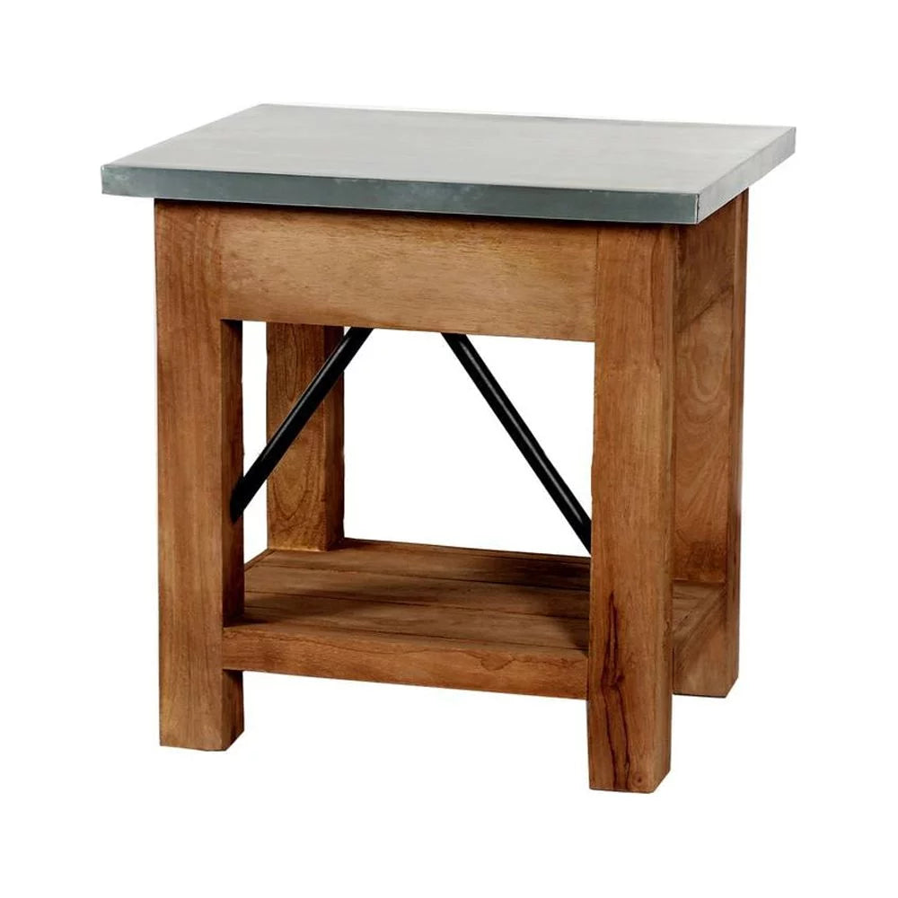 22" Wood and Zinc Metal End Table with Drawer D9027