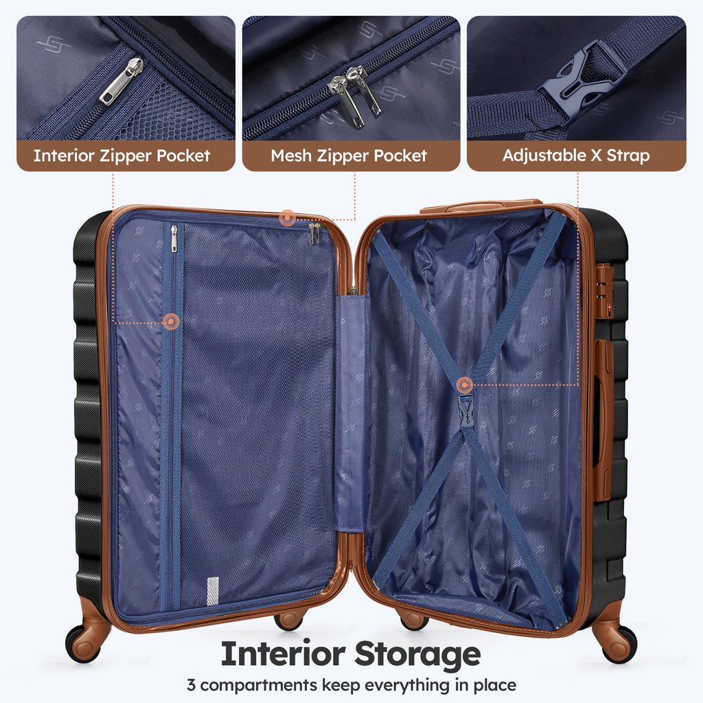 20 inch Carry-on Luggage Spinner Suitcase with Expandable Duffel Bag Travel Set, Black Tan Z95808