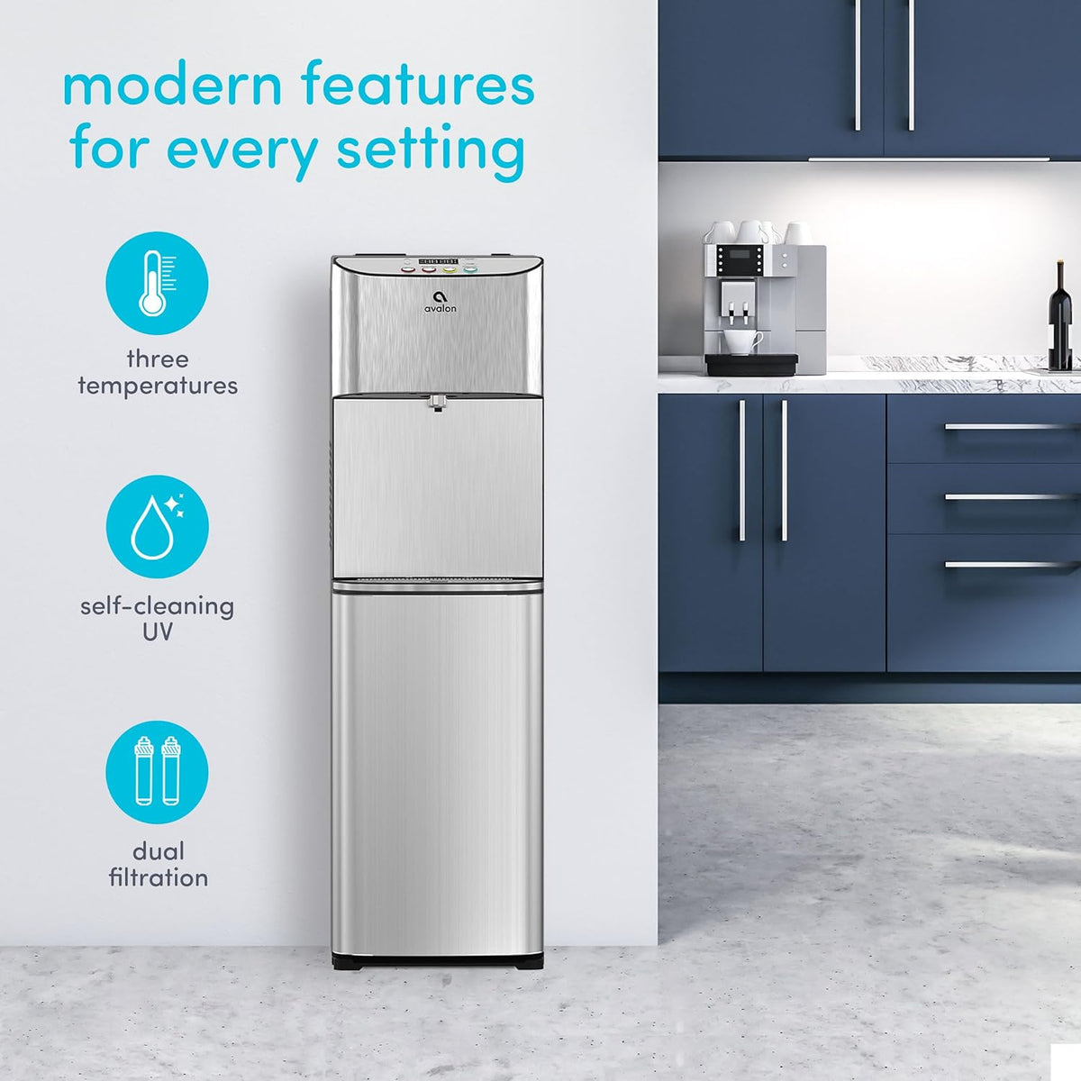 Electric Bottleless Water Cooler Dispenser with 3 Temperatures, Self Cleaning, Stainless Steel Z9187