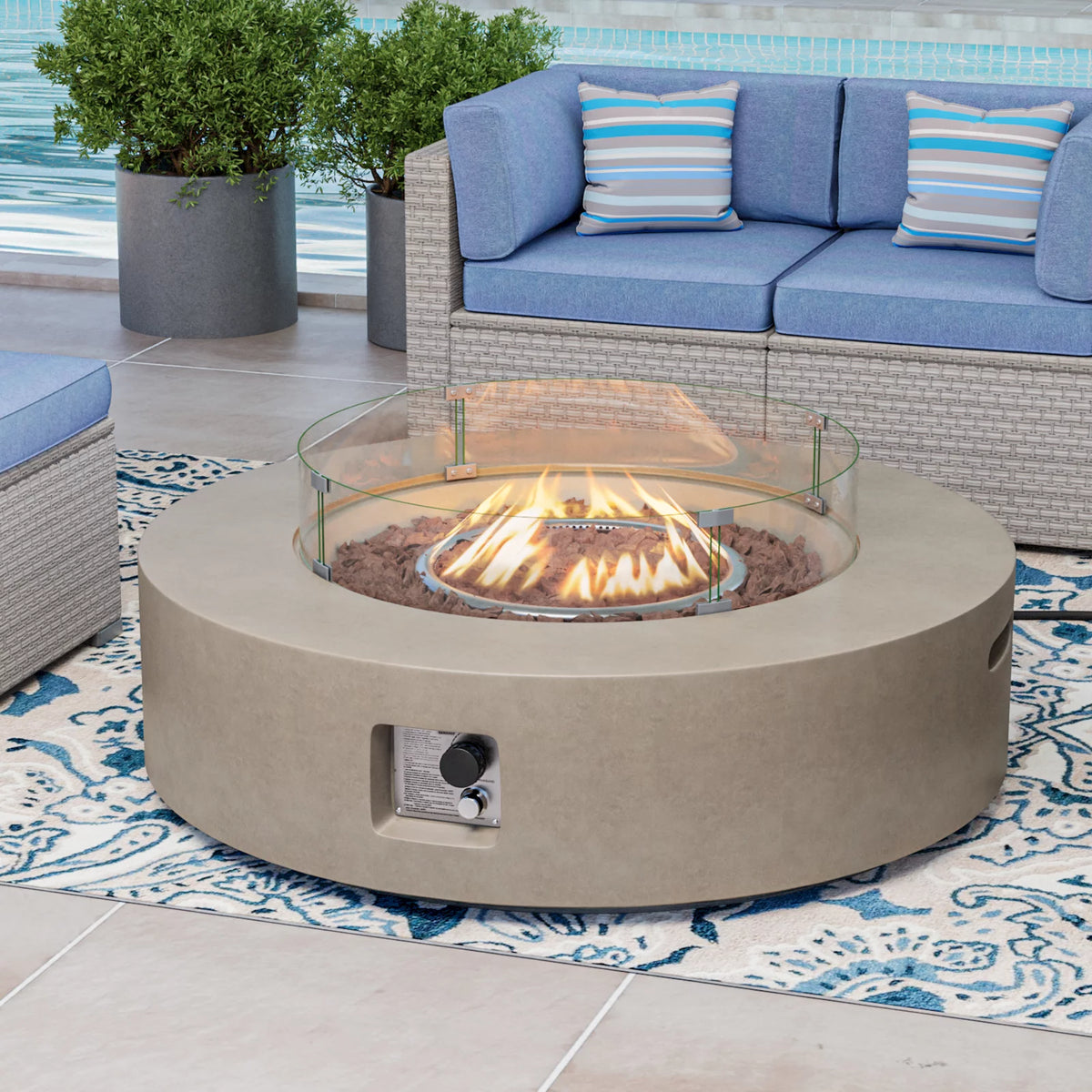 40.5 inch Round Grey Propane Fire Pit Table M7984