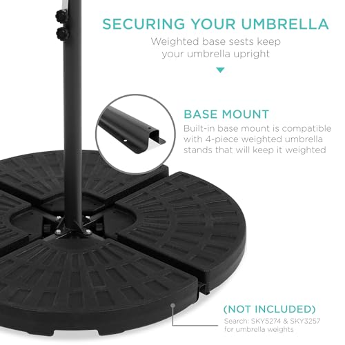 10ft Solar LED Offset Hanging Patio Umbrella with Easy Tilt Adjustment, Polyester Shade, 8 Ribs - Black T99472