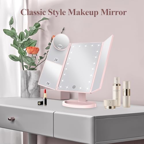 White Trifold Makeup Mirror with Lights L8825