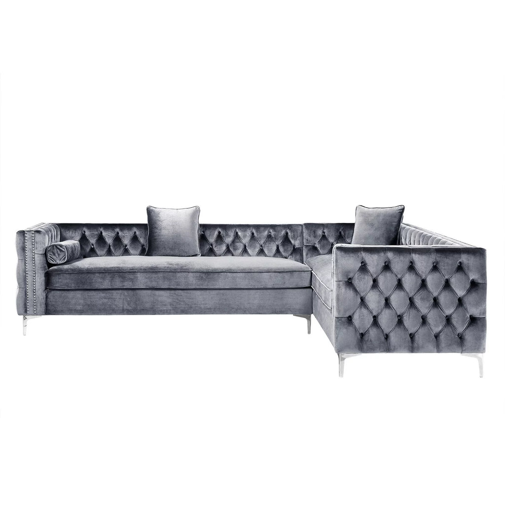 Grey Velvet Corner Sectional Sofa A502886