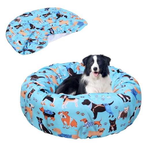 Elastic Edged Washable Round Dog Bed Cover with Christmas Pattern O205