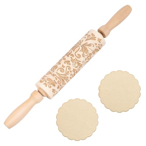 Darker 3D Flower Rattan 35cm Embossed Wooden Rolling Pin V5894