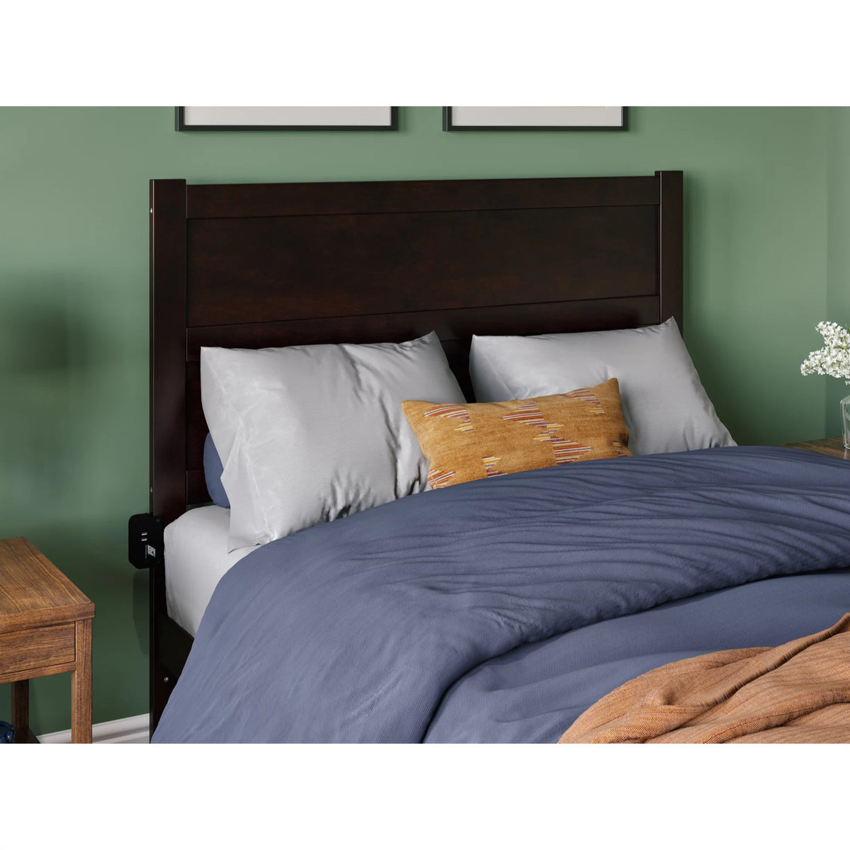 Full Solid Wood Bed with 2 Drawers and USB Charger in Espresso T91826
