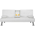 White Faux Leather Futon with Cupholders and Pillows Q420776